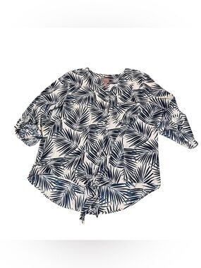 Chico's Navy and White Palm-Print Tie-Front Blouse